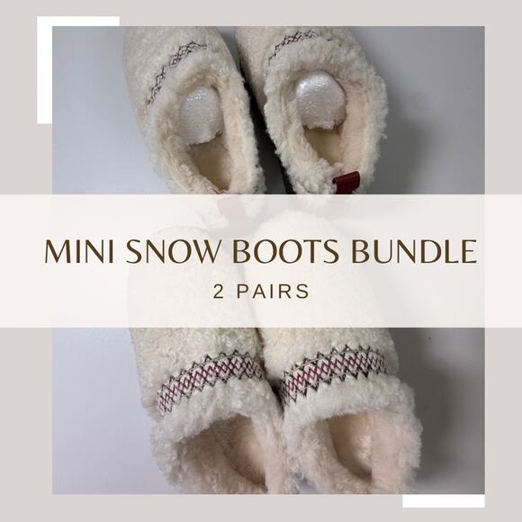 Bundle of 2 Platform Slippers for Women Mini Snow Boots Short Ankle Cozy Fleece - Picture 1 of 6